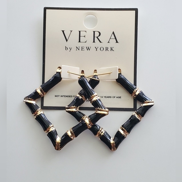 Black Geometric Bamboo Style Earrings - Picture 1 of 1